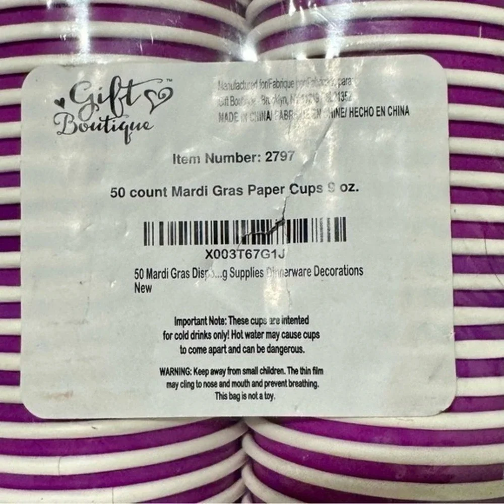 Mardi Gras Cups Paper 2 packs x 50 NIP New Orleans purple gold green Jazz Drinks